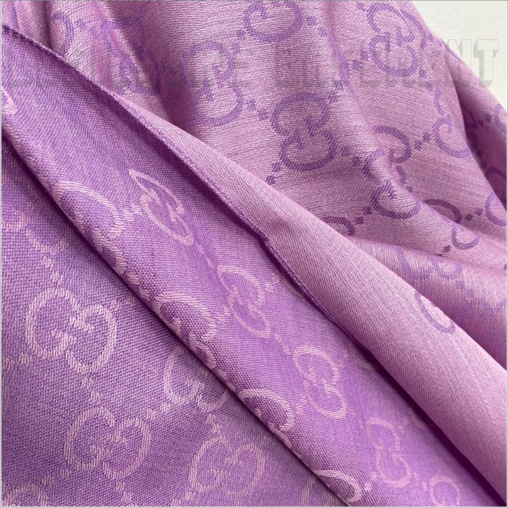 GUCCI Amethyst lilac & pink GGNAT wool & silk 18"x70" shawl Pashmina scarf NWT - Picture 6 of 9